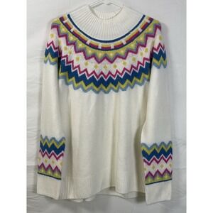 NWT Women's Riley & Rae Antique White Chevron‎ Print Mock Neck Sweater - Large